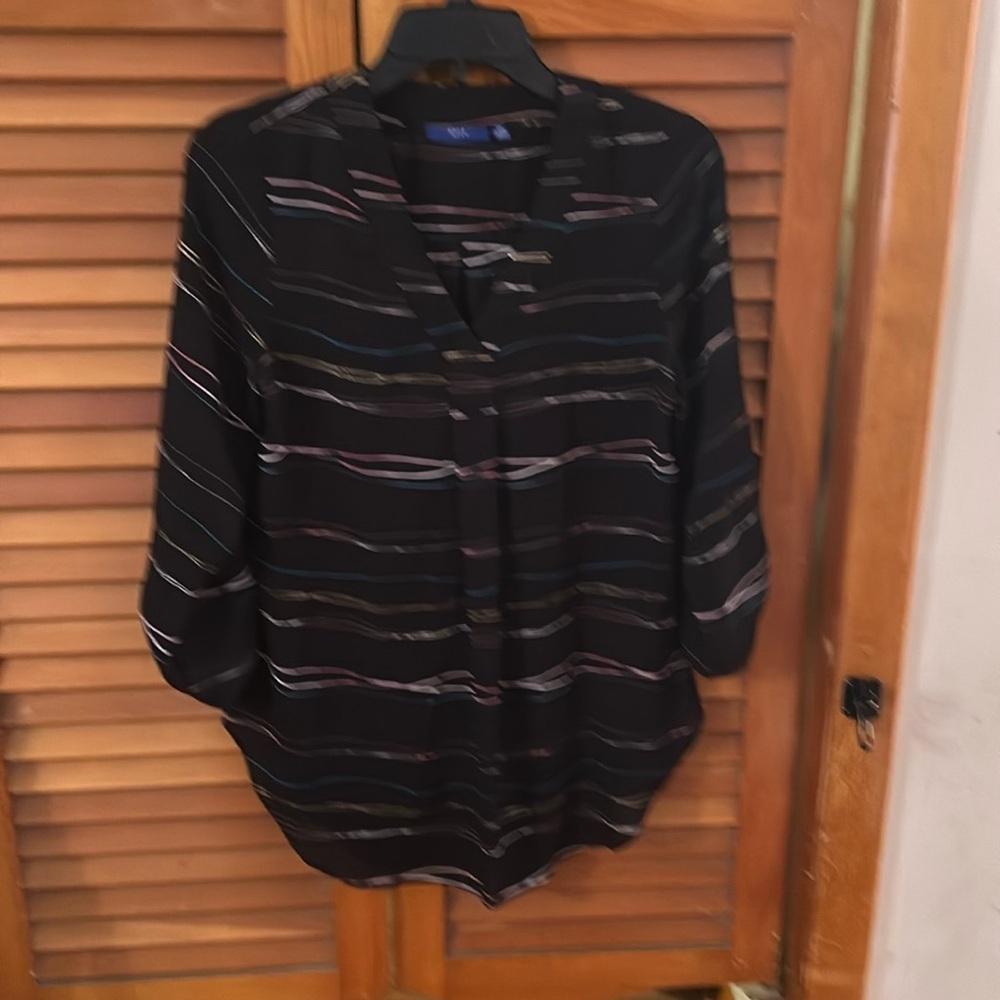 Apt 9 Women's Black Striped V Neck Top